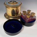 Superb Complete Italian Grand Tour Scent Caddy, 4 Perfume Bottles, Heavy Bronze w Pietra Dura