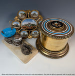 Superb Complete Italian Grand Tour Scent Caddy, 4 Perfume Bottles, Heavy Bronze w Pietra Dura