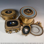 Superb Complete Italian Grand Tour Scent Caddy, 4 Perfume Bottles, Heavy Bronze w Pietra Dura