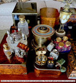 Superb Complete Italian Grand Tour Scent Caddy, 4 Perfume Bottles, Heavy Bronze w Pietra Dura