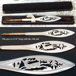 Antique Victorian Era Carved Mother of Pearl Dip Pen, Deer or Stag Figure, 14k Gold Nib