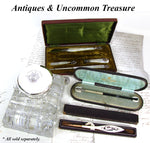 Antique Victorian Era Carved Mother of Pearl Dip Pen, Deer or Stag Figure, 14k Gold Nib