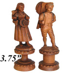 Antique Hand Carved Black Forest Figural Thread Spool Pair, For Sewing Collector