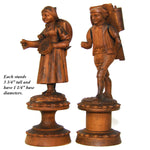 Antique Hand Carved Black Forest Figural Thread Spool Pair, For Sewing Collector