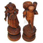 Antique Hand Carved Black Forest Figural Thread Spool Pair, For Sewing Collector