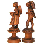 Antique Hand Carved Black Forest Figural Thread Spool Pair, For Sewing Collector