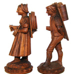Antique Hand Carved Black Forest Figural Thread Spool Pair, For Sewing Collector