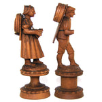 Antique Hand Carved Black Forest Figural Thread Spool Pair, For Sewing Collector