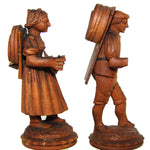Antique Hand Carved Black Forest Figural Thread Spool Pair, For Sewing Collector