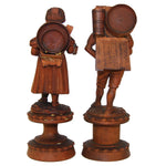 Antique Hand Carved Black Forest Figural Thread Spool Pair, For Sewing Collector