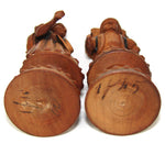 Antique Hand Carved Black Forest Figural Thread Spool Pair, For Sewing Collector
