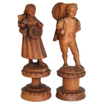 Antique Hand Carved Black Forest Figural Thread Spool Pair, For Sewing Collector