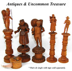 Antique Hand Carved Black Forest Figural Thread Spool Pair, For Sewing Collector