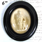 Fine Antique Hand Finished Chalk or Gypsum Catholic Icon, Sculpture in Oval Bombe Glass Frame
