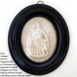 Fine Antique Hand Finished Chalk or Gypsum Catholic Icon, Sculpture in Oval Bombe Glass Frame