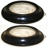 Fine Antique Hand Finished Chalk or Gypsum Catholic Icon, Sculpture in Oval Bombe Glass Frame
