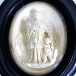 Fine Antique Hand Finished Chalk or Gypsum Catholic Icon, Sculpture in Oval Bombe Glass Frame