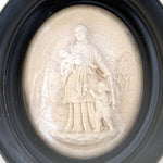 Fine Antique Hand Finished Chalk or Gypsum Catholic Icon, Sculpture in Oval Bombe Glass Frame