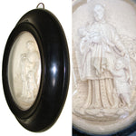 Fine Antique Hand Finished Chalk or Gypsum Catholic Icon, Sculpture in Oval Bombe Glass Frame