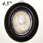 Fine Antique Hand Finished Chalk or Gypsum Catholic Icon, Christ Bust in Oval Bombe Glass Frame