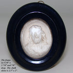 Fine Antique Hand Finished Chalk or Gypsum Catholic Icon, Christ Bust in Oval Bombe Glass Frame