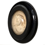 Fine Antique Hand Finished Chalk or Gypsum Catholic Icon, Christ Bust in Oval Bombe Glass Frame