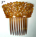 Hand Carved Antique Blond Tortoise Shell Tiara #5, Ornamental Comb, Mantilla, Napoléon III French