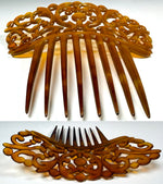 Hand Carved Antique Blond Tortoise Shell Tiara #5, Ornamental Comb, Mantilla, Napoléon III French