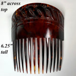 Hand Carved Antique Huge Tortoise Shell Tiara #7, Ornamental Comb, Mantilla, Napoléon III French