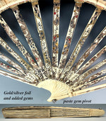 French Louis XVI / Directoire Ivory, Gold & Silver Foil Jeweled Fan with Convex Mirror Guards France, circa 1790–1805 V Rare