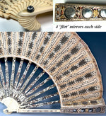 French Louis XVI / Directoire Ivory, Gold & Silver Foil Jeweled Fan with Convex Mirror Guards France, circa 1790–1805 V Rare