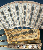 French Louis XVI / Directoire Ivory, Gold & Silver Foil Jeweled Fan with Convex Mirror Guards France, circa 1790–1805 V Rare