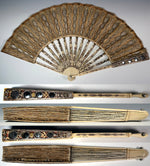 French Louis XVI / Directoire Ivory, Gold & Silver Foil Jeweled Fan with Convex Mirror Guards France, circa 1790–1805 V Rare