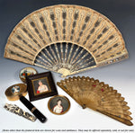French Louis XVI / Directoire Ivory, Gold & Silver Foil Jeweled Fan with Convex Mirror Guards France, circa 1790–1805 V Rare