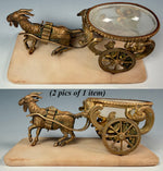 Antique French Palais Royal Pocket Watch Holder, Vide Poche, Opaline Egg Goat Cart, Carriage