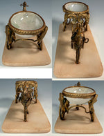 Antique French Palais Royal Pocket Watch Holder, Vide Poche, Opaline Egg Goat Cart, Carriage