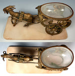Antique French Palais Royal Pocket Watch Holder, Vide Poche, Opaline Egg Goat Cart, Carriage