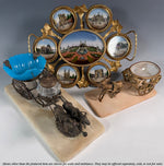 Antique French Palais Royal Pocket Watch Holder, Vide Poche, Opaline Egg Goat Cart, Carriage