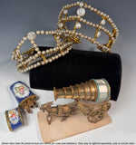Antique French Palais Royal Pocket Watch Holder, Vide Poche, Opaline Egg Goat Cart, Carriage
