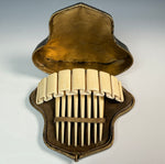Fine Antique French Napoleon III Ivory Hinged Tiara Comb in Original Fitted Leather Case