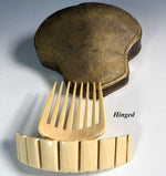 Fine Antique French Napoleon III Ivory Hinged Tiara Comb in Original Fitted Leather Case