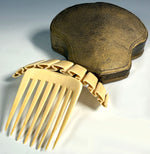 Fine Antique French Napoleon III Ivory Hinged Tiara Comb in Original Fitted Leather Case