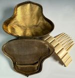 Fine Antique French Napoleon III Ivory Hinged Tiara Comb in Original Fitted Leather Case