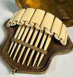 Fine Antique French Napoleon III Ivory Hinged Tiara Comb in Original Fitted Leather Case