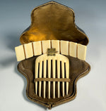 Fine Antique French Napoleon III Ivory Hinged Tiara Comb in Original Fitted Leather Case