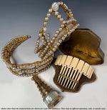 Fine Antique French Napoleon III Ivory Hinged Tiara Comb in Original Fitted Leather Case