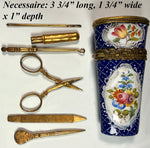 Antique French Kiln-fired Enamel Vest Etui or Necessaire with Sewing and Vanity Tools