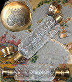 Rare Crown Shield Monogram French Double Lay Down Scent Flask, Sterling Silver 18k Gold Vermeil