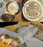 Rare Crown Shield Monogram French Double Lay Down Scent Flask, Sterling Silver 18k Gold Vermeil