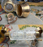 Rare Crown Shield Monogram French Double Lay Down Scent Flask, Sterling Silver 18k Gold Vermeil
